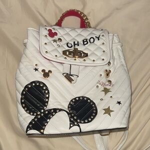 Aldo White Quilted Backpack with Red and Black Details